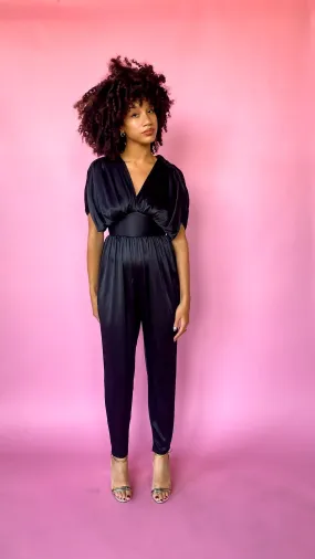 1980s Black Ruched Jumpsuit, sz.XS