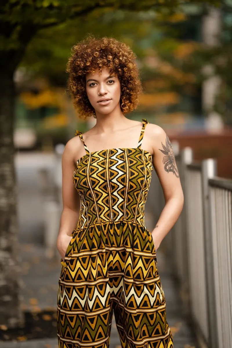 African Jumpsuit In Earthy Mud Cloth