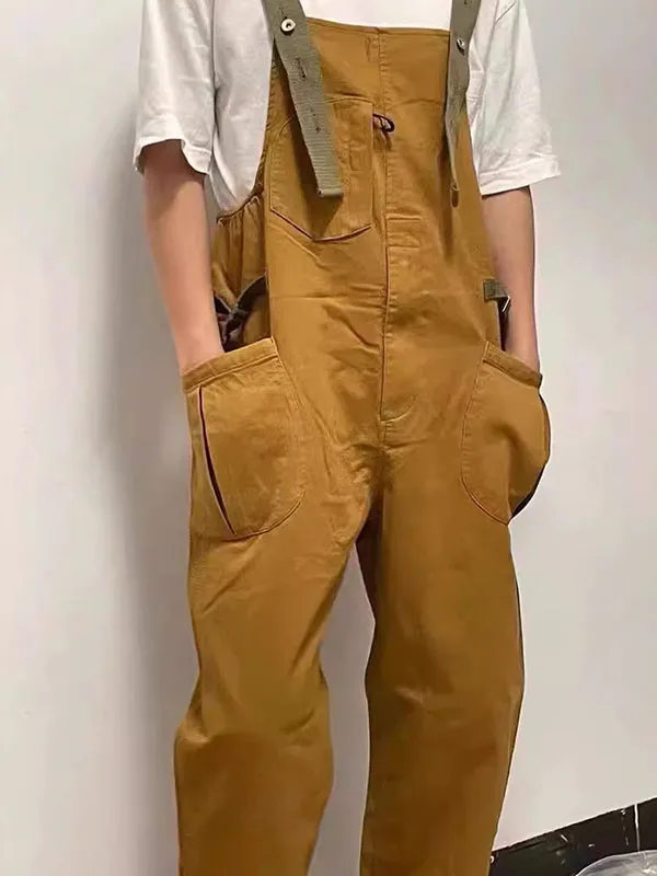 American Retro Loose Straight Overalls Jumpsuit