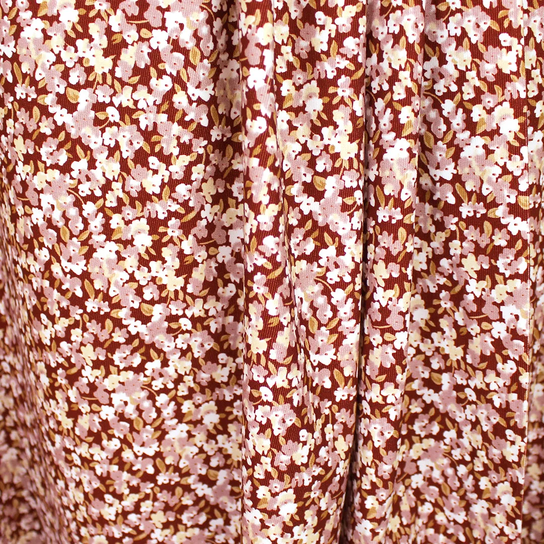 'babywale' floral cotton stretch corduroy, Oeko-Tex cert. - henna/blush