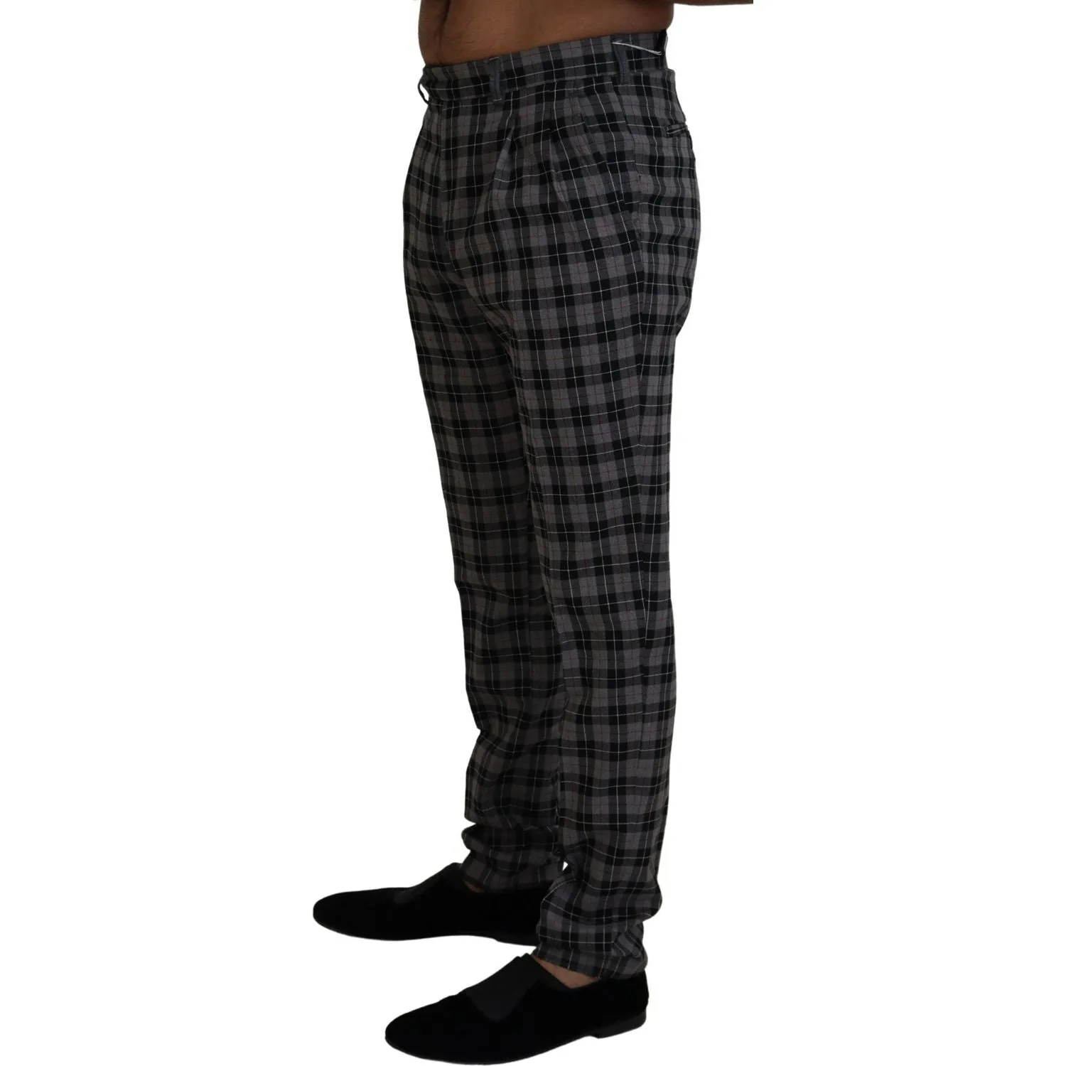 BENCIVENGA Elegant Gray Checked Gentleman's Chinos