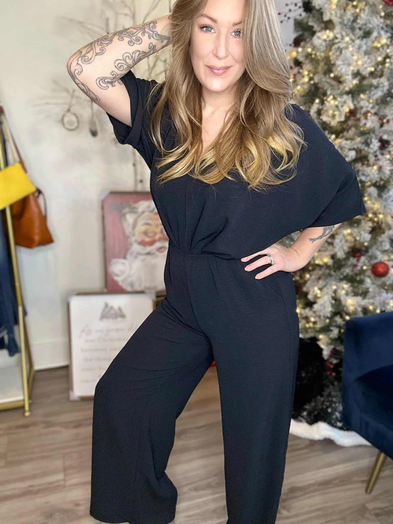 Black Kimono Sleeve Jumpsuit