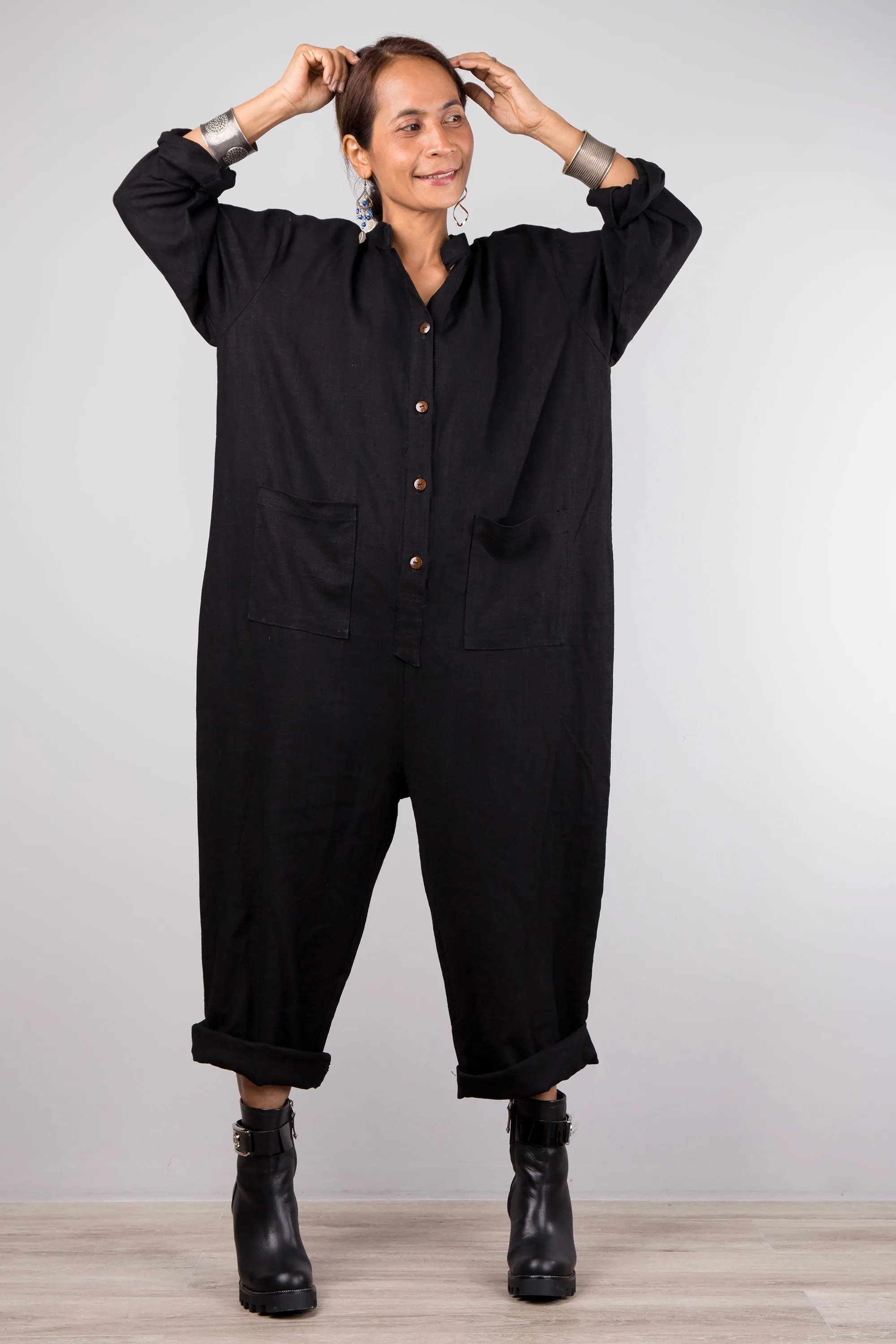 Black linen jumpsuit