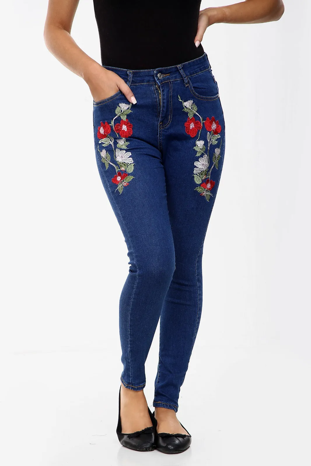 BLUE FLORAL Ladies High Waisted Jeans