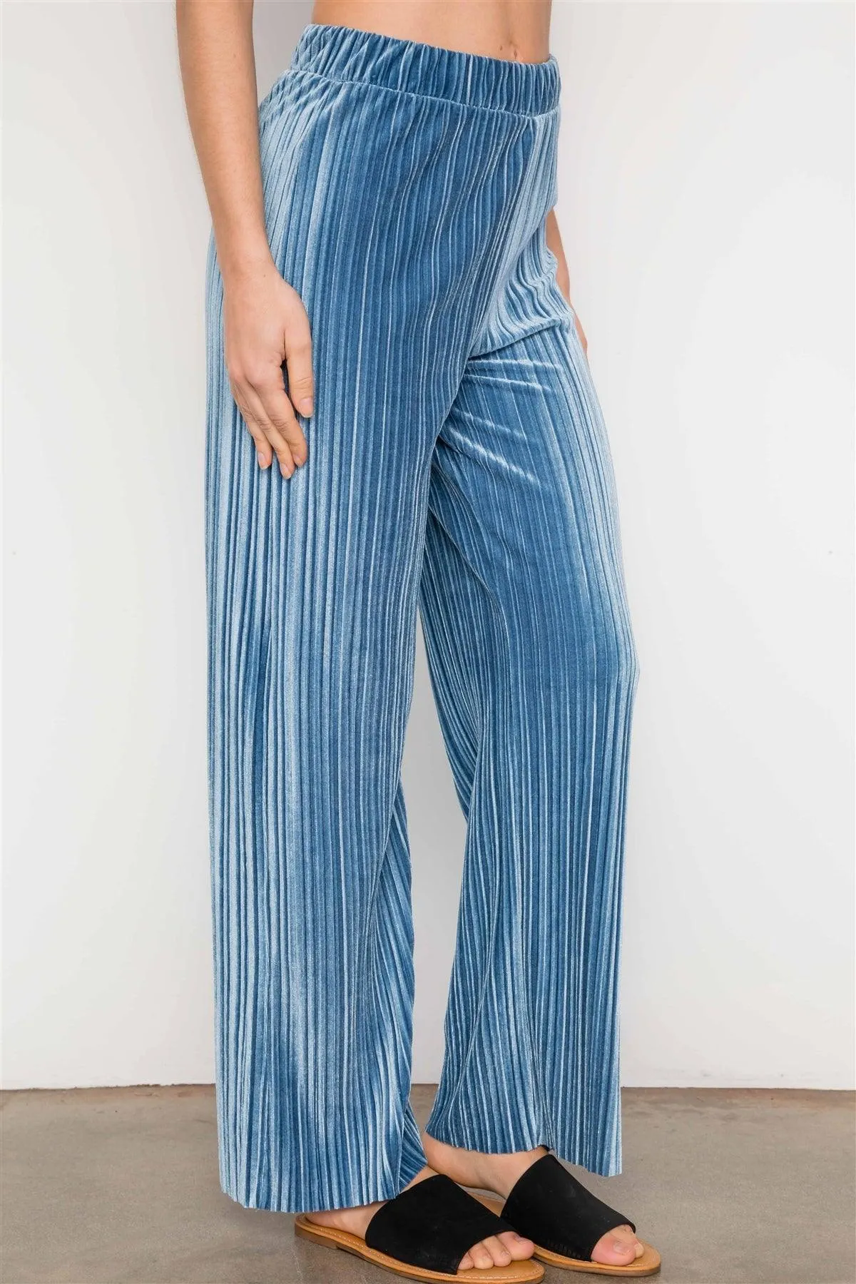 Blue Velvet Ribbed Straight Leg Pants /2-2-2