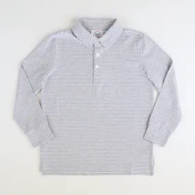 Boys Signature L/S Knit Polo - Gray & White Thin Stripe