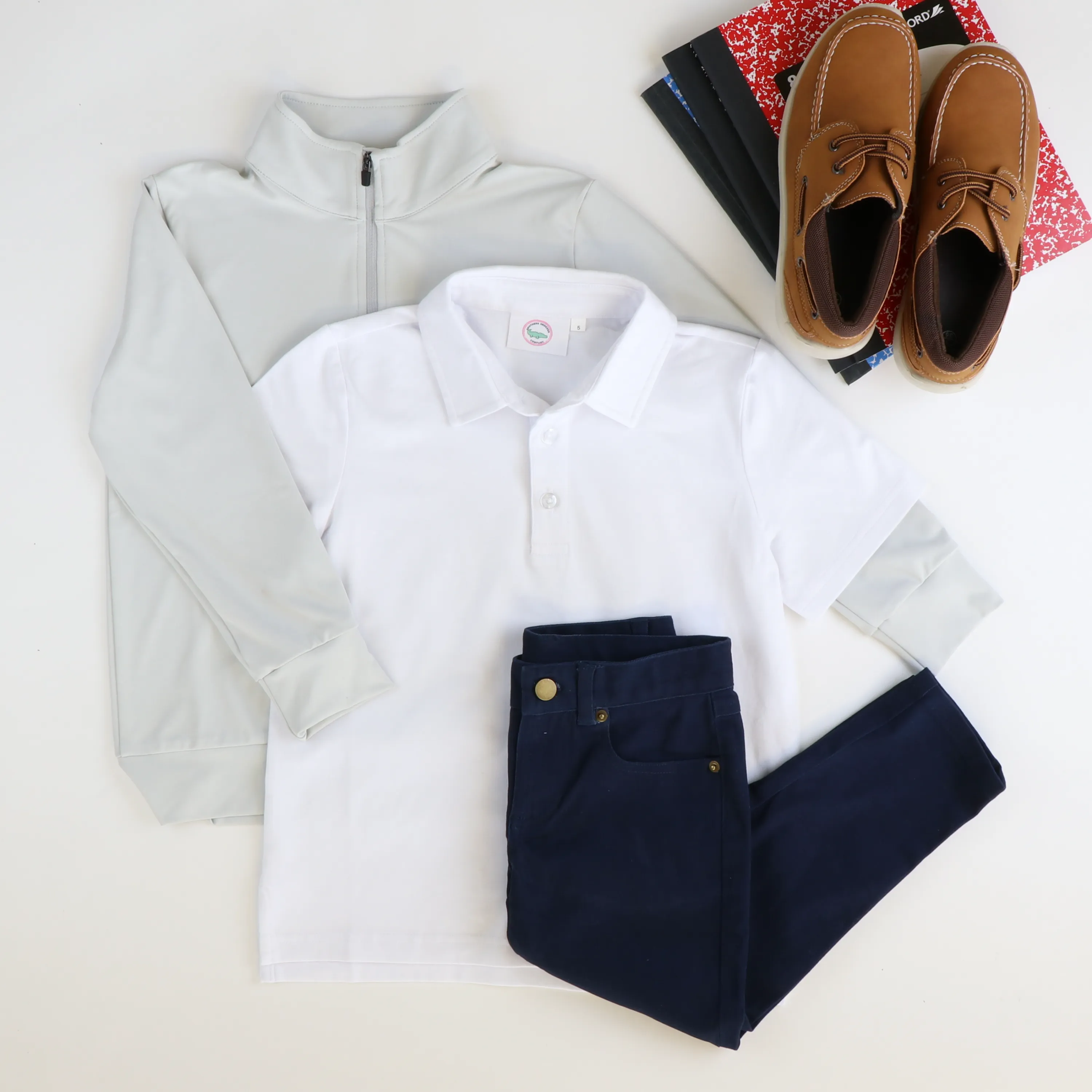 Boys Signature S/S Knit Polo - White Solid