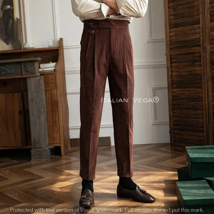 Brown Corduroy Signature Formal Gurkha Pants by ITALIAN VEGA®