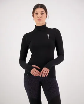 Cascade Merino Base Layer Mock Neck Long Sleeve - Black