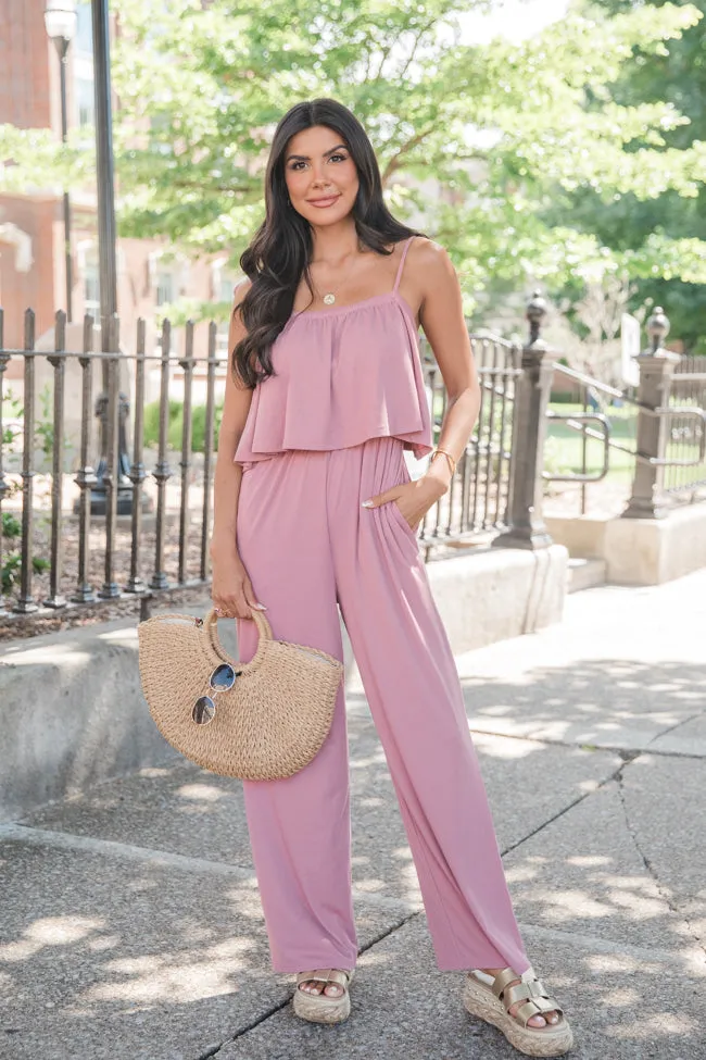 Caught Your Eye Mauve Tie Strap Knit Jumpsuit