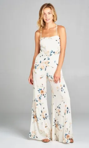 Cream Floral Open Back Jumpsuit