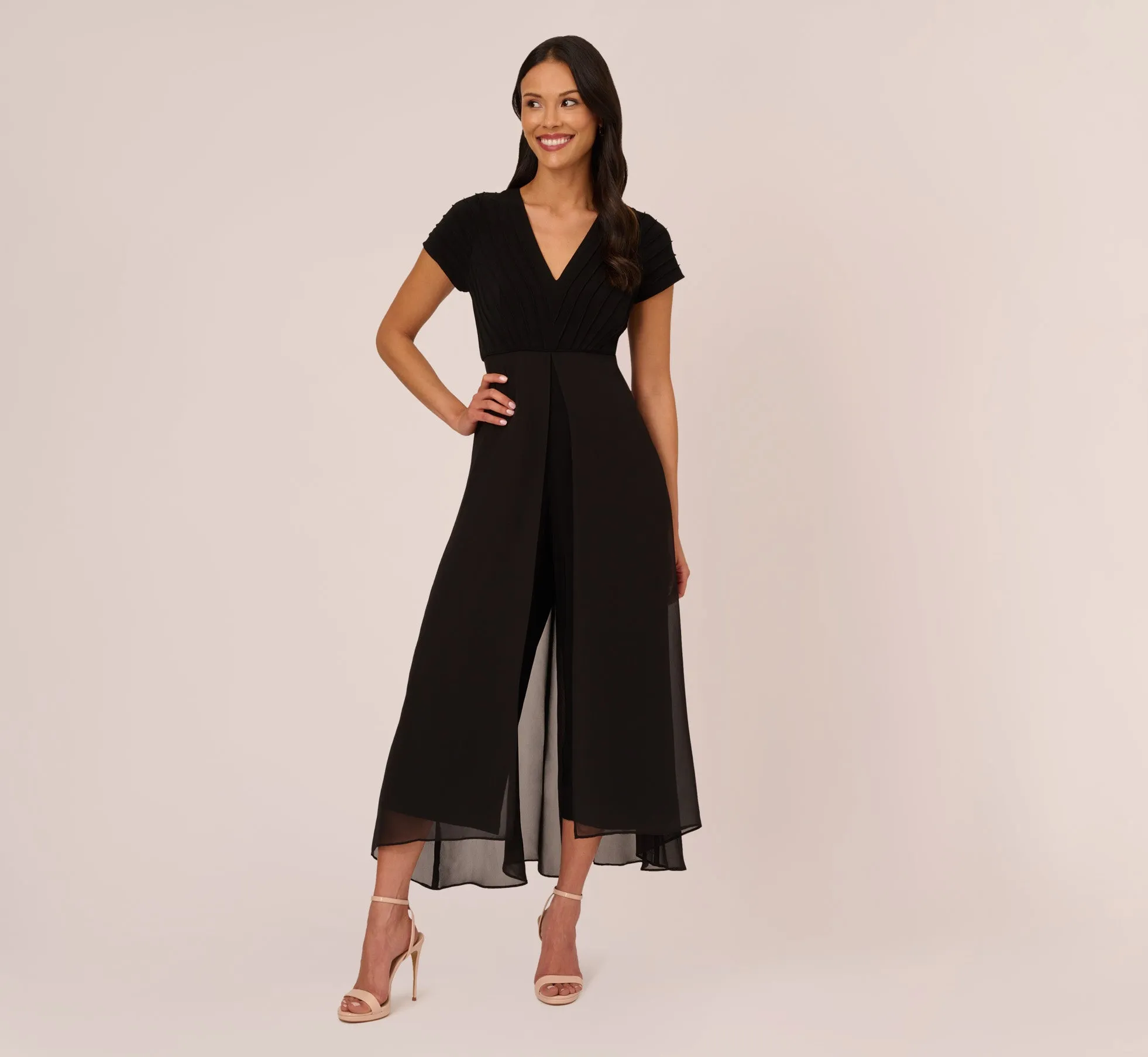 Cropped Jumpsuit With Pintuck Bodice In Black