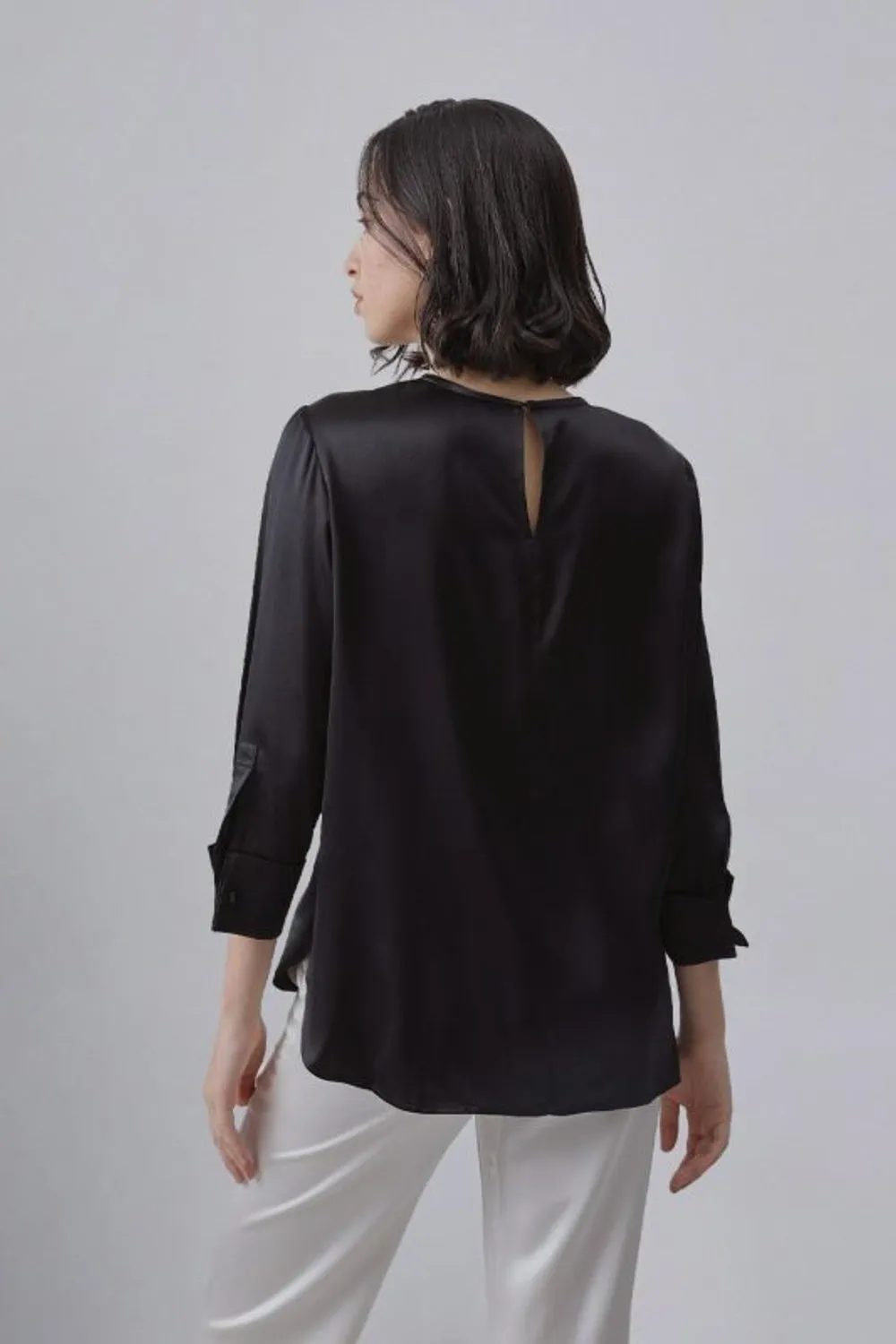 Cute Black Round Neck Silky Blouse