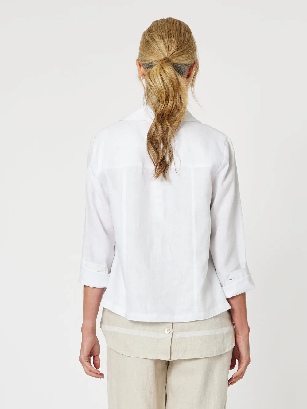 Danielle Linen Cropped Blazer - White