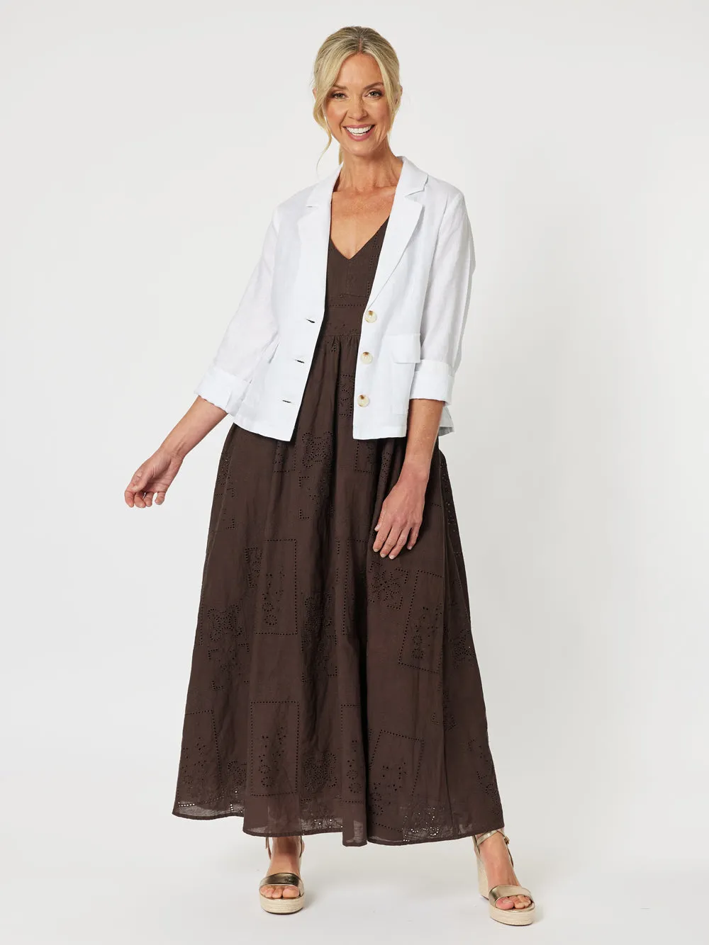 Danielle Linen Cropped Blazer - White