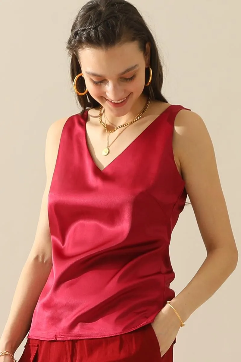 DEEP V NECK SATIN SLEEVELESS TUNIC TOP