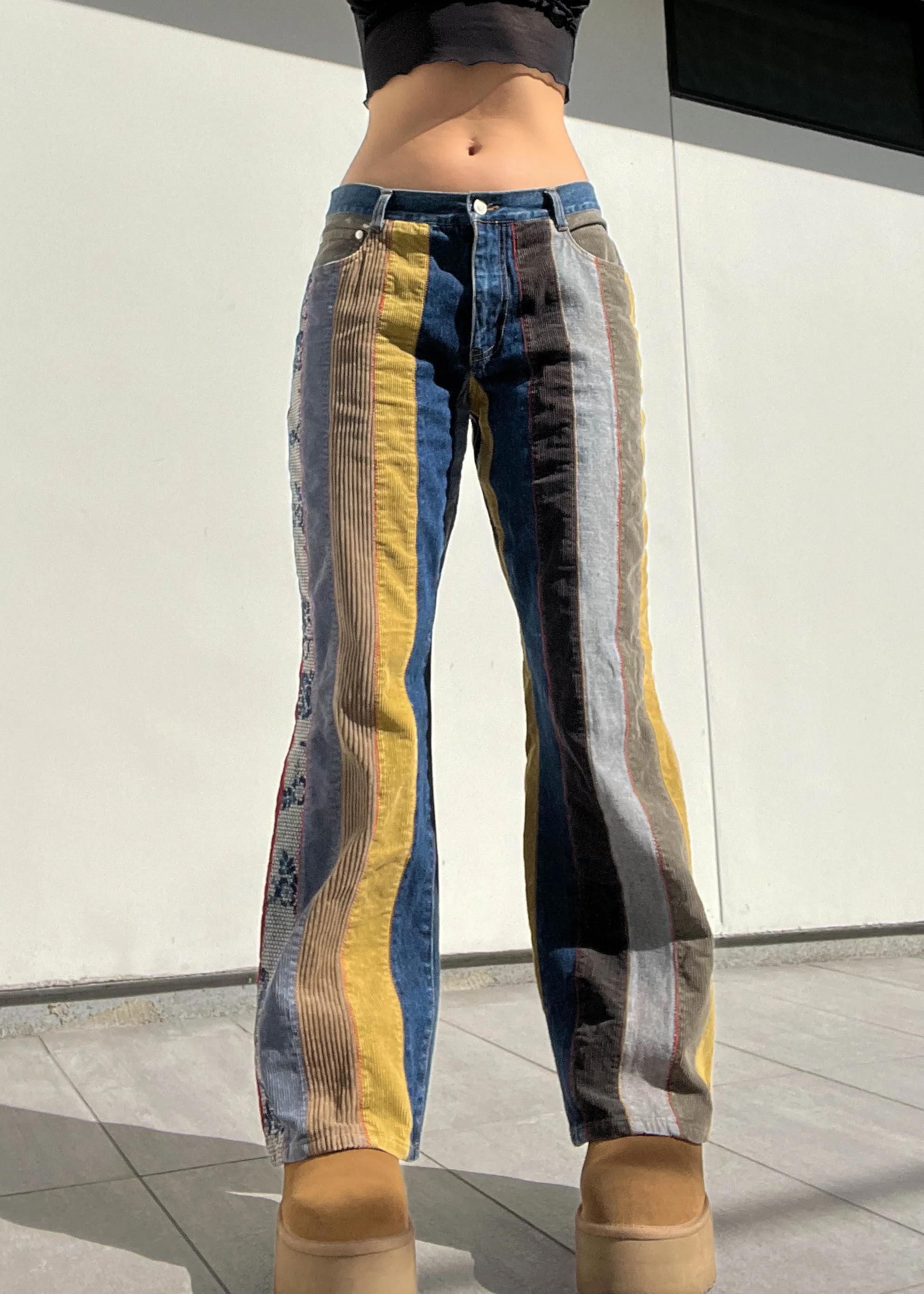 Denim   Corduroy Striped Jeans