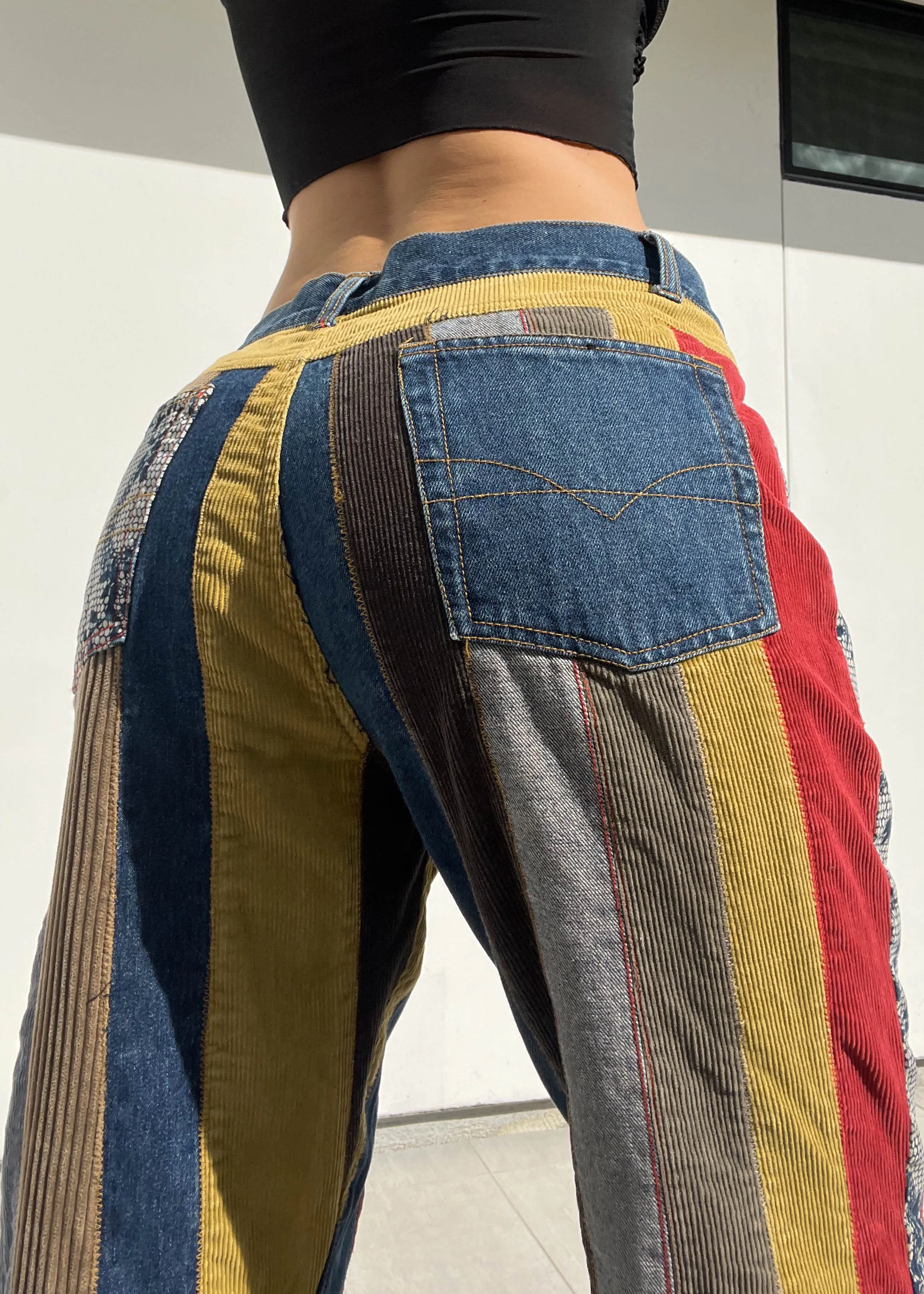 Denim   Corduroy Striped Jeans