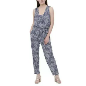 DKNY Printed  Faux Wrap Jumpsuit Ink Ivory