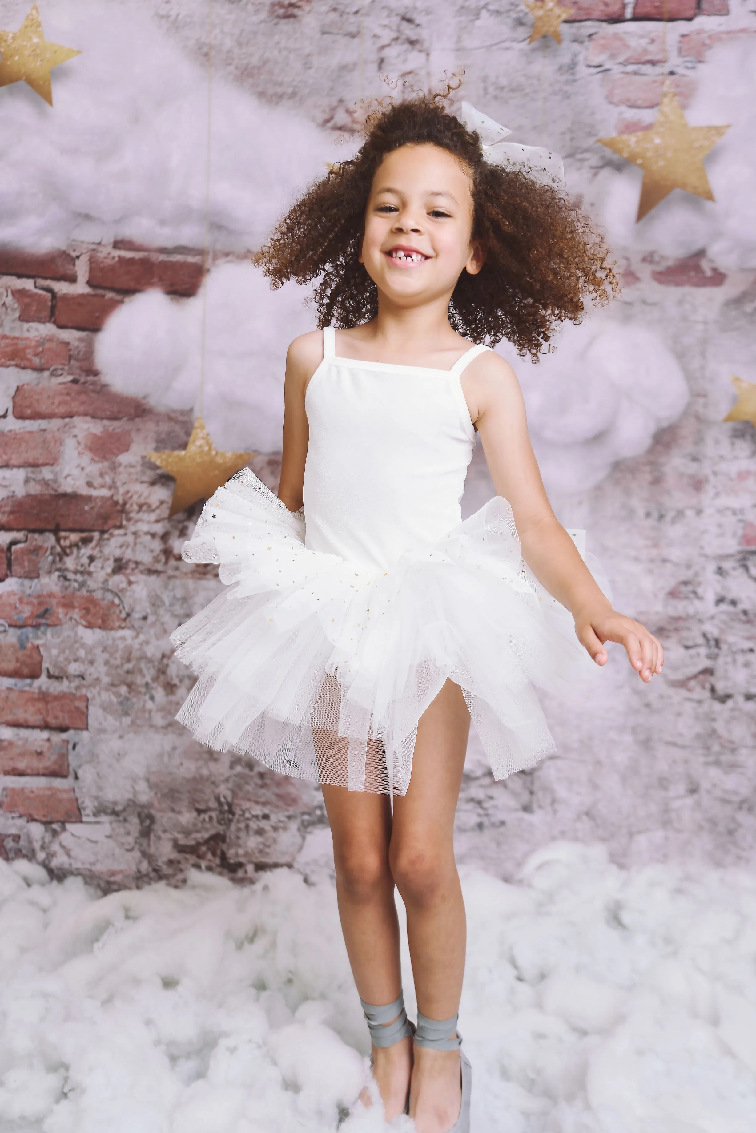 DOLLY® VELVET LEOTARD ROMPER TUTU DRESS STARS & MOON ⭐️ 🌙 TULLE white