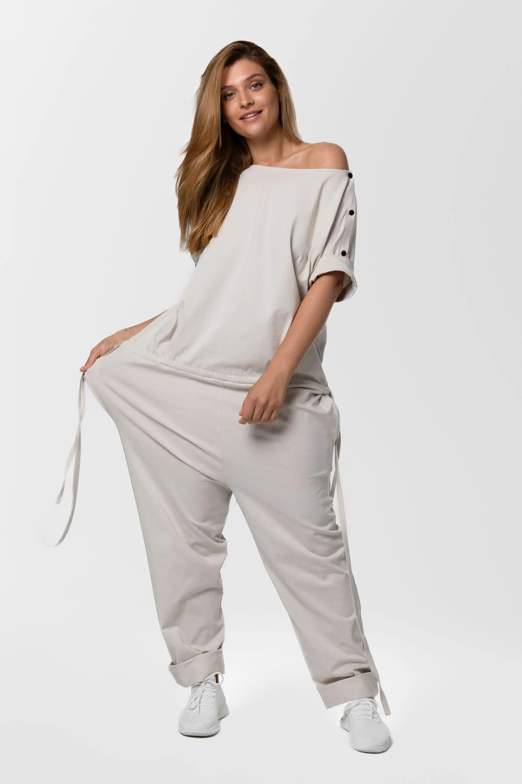 Drawstring-waist jumpsuit