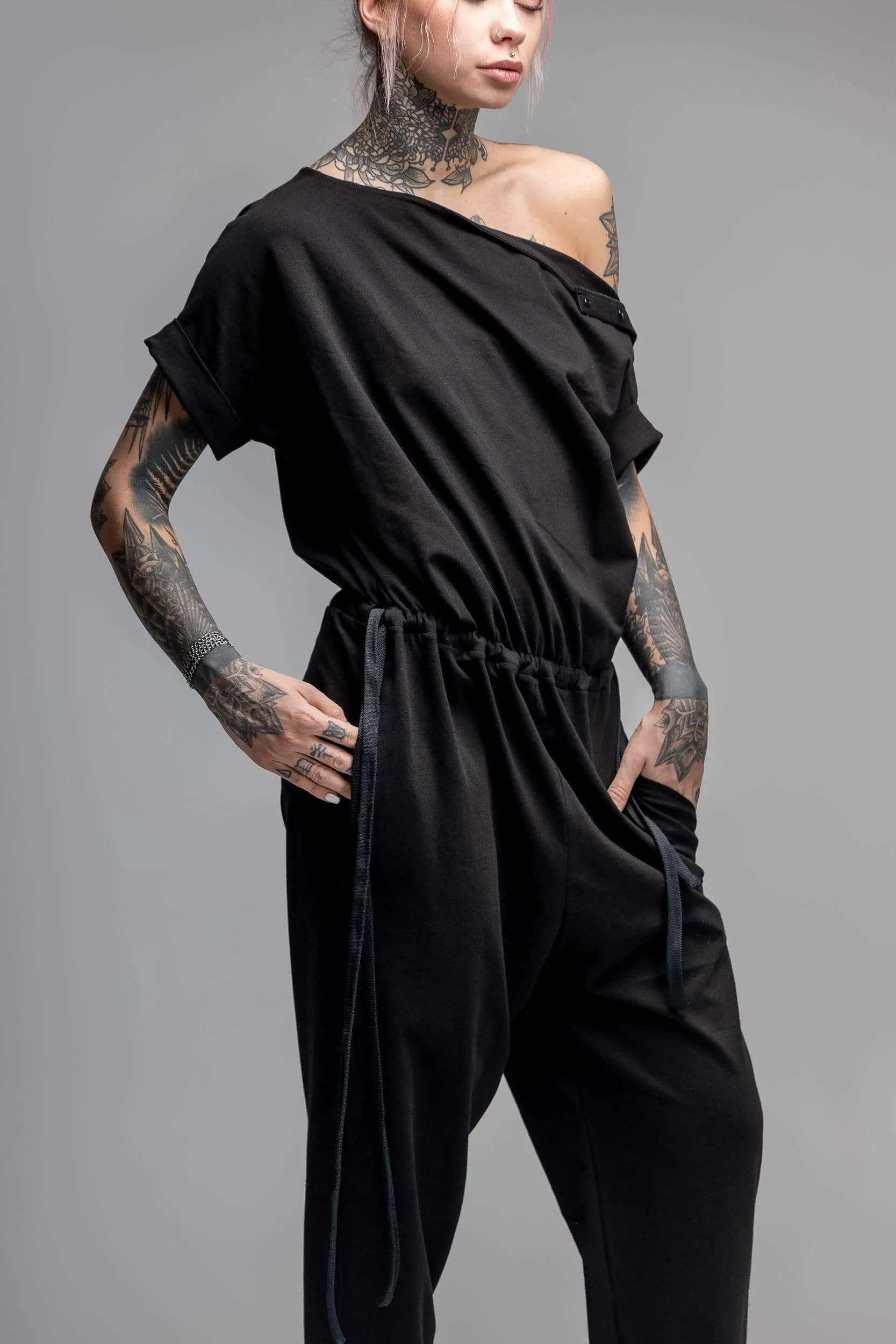 Drawstring-waist jumpsuit