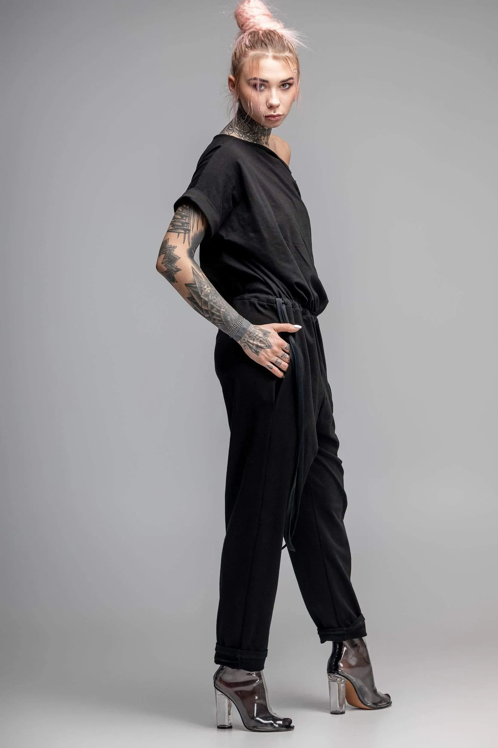 Drawstring-waist jumpsuit