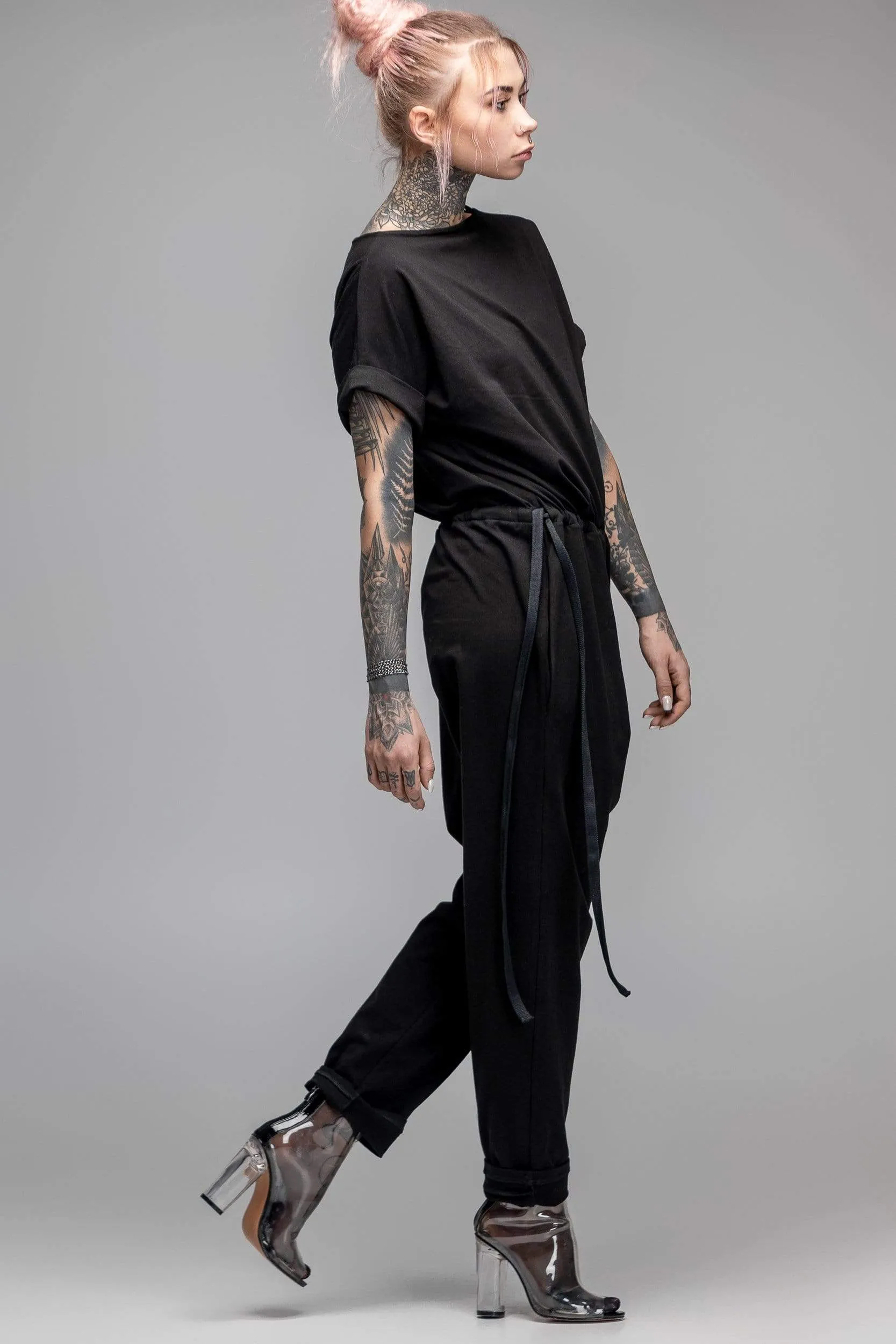 Drawstring-waist jumpsuit