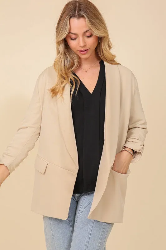 Everyday Open Front Ruched Blazer Work Attire