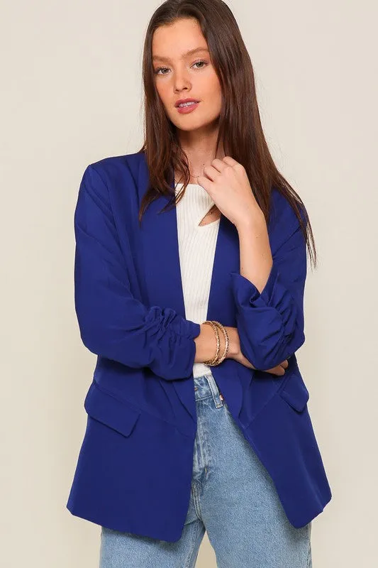 Everyday Open Front Ruched Blazer Work Attire