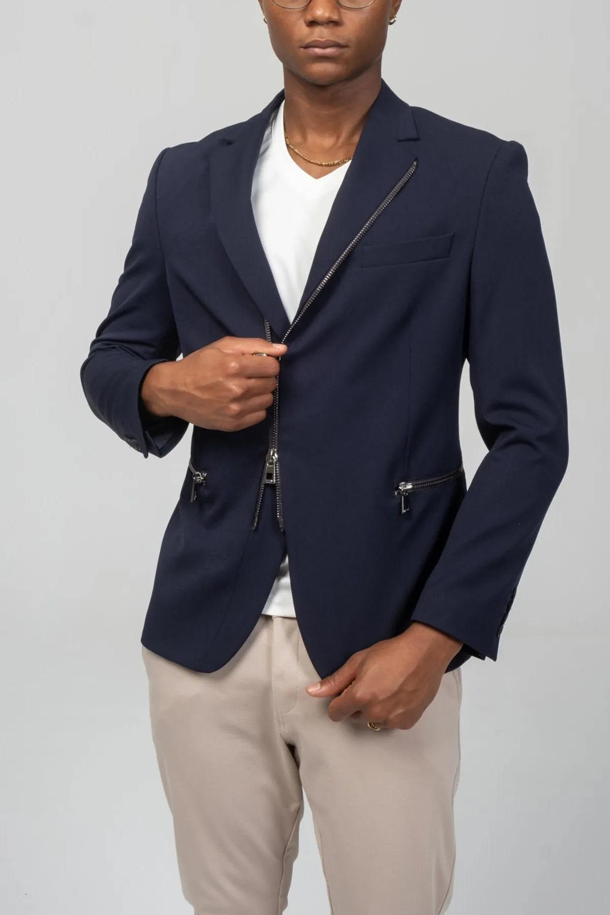 Everyday Two Way Zipper Blazer -  Navy