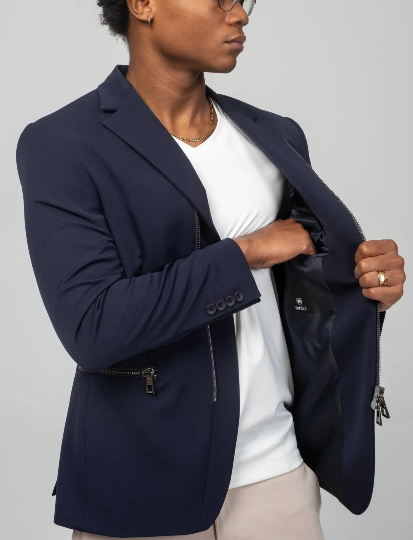 Everyday Two Way Zipper Blazer -  Navy