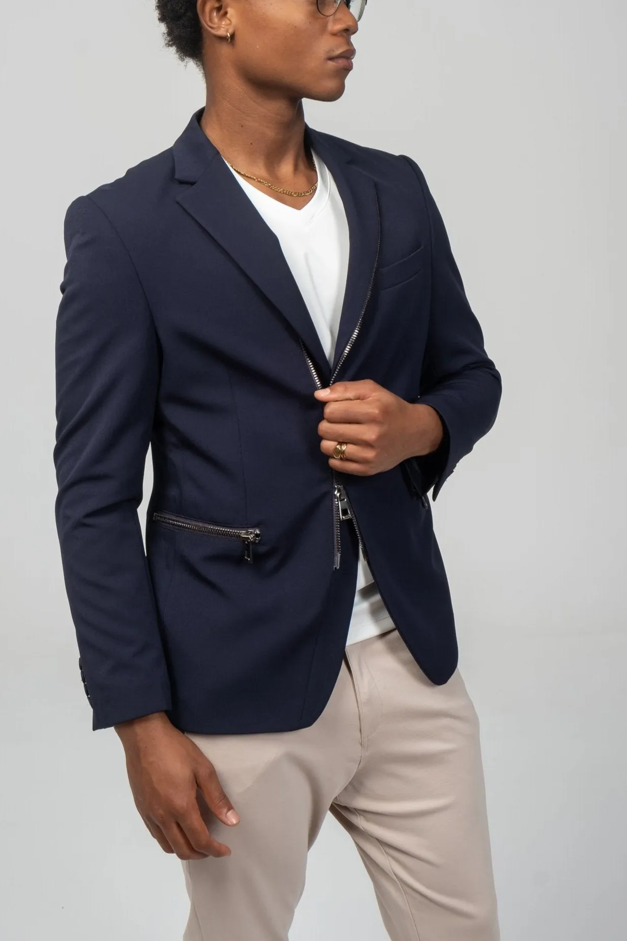 Everyday Two Way Zipper Blazer -  Navy