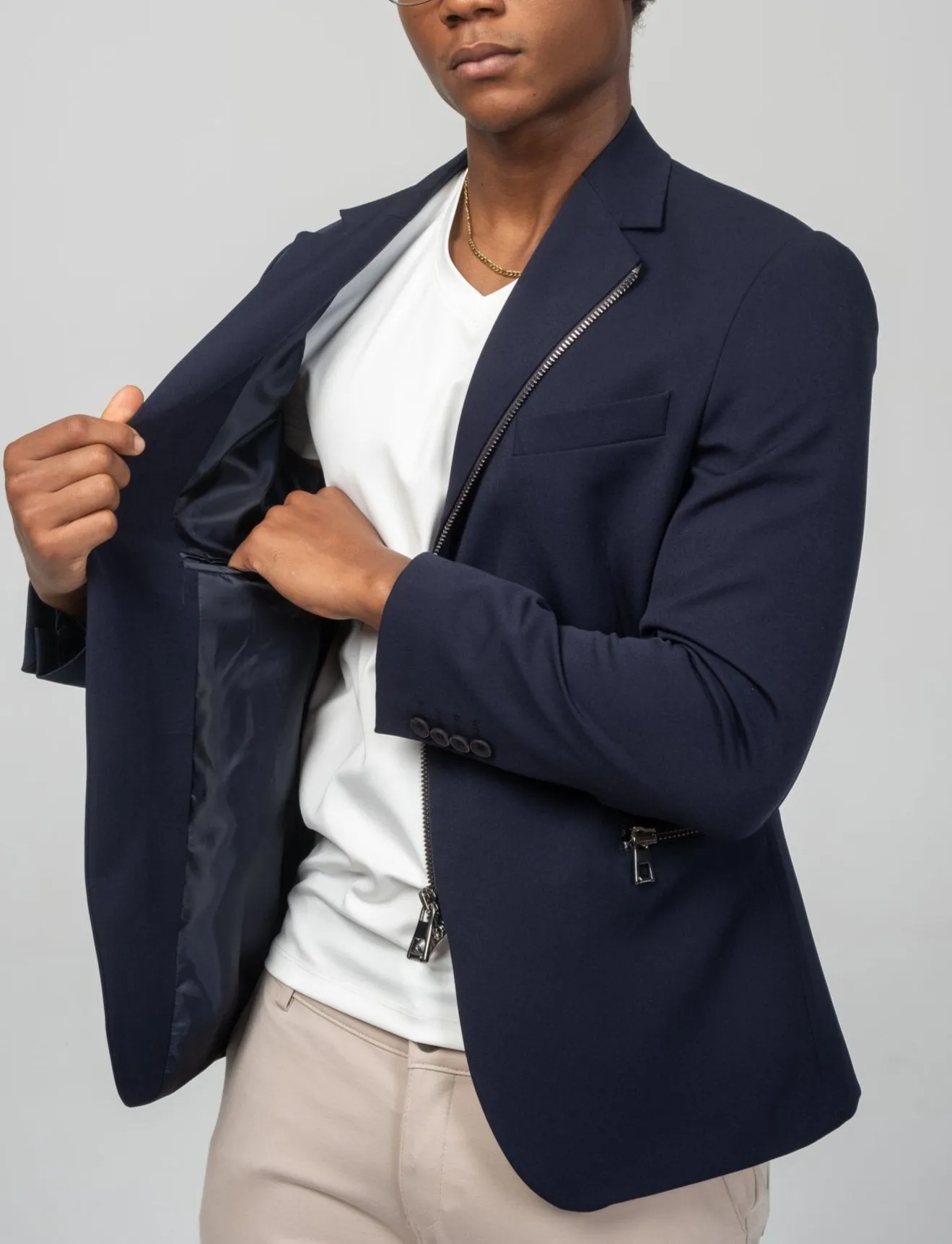 Everyday Two Way Zipper Blazer -  Navy