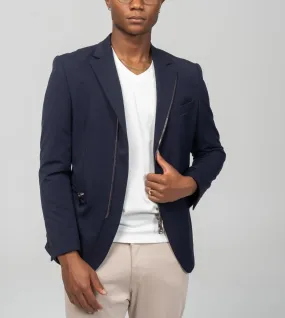 Everyday Two Way Zipper Blazer -  Navy