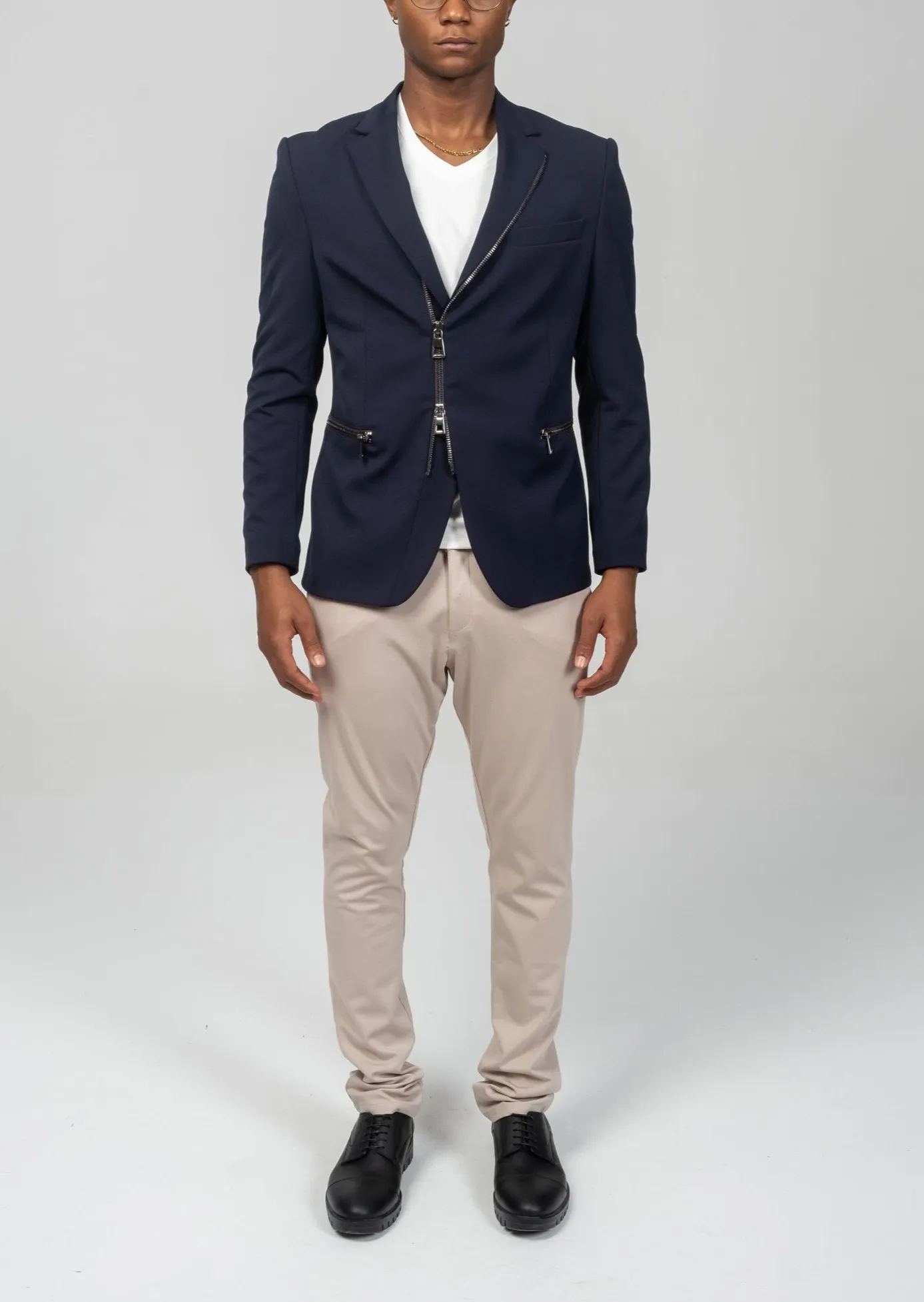 Everyday Two Way Zipper Blazer -  Navy