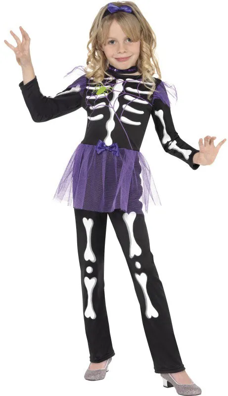 Girls Halloween Punk Skellie Skeleton Fancy Dress Costume