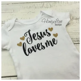 Jesus loves me - Black and Gold Glitter bodysuit