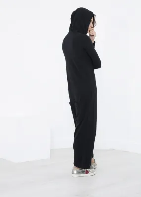 Knit Hooded Jumpsuit in Black