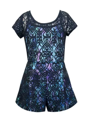 Little Girls Short Sleeve Lace Overlay Romper