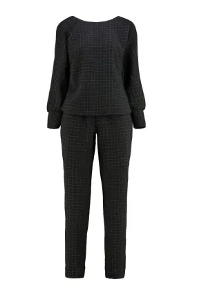 LITTORELLA BLACK PLAID WOOL SEERSUCKER JUMPSUIT