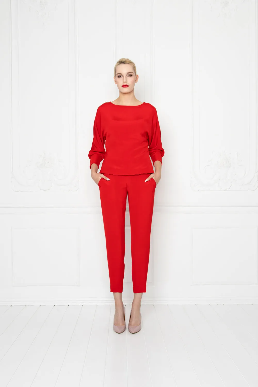 LITTORELLA RED SILK JUMPSUIT WITH AN OPEN BACK