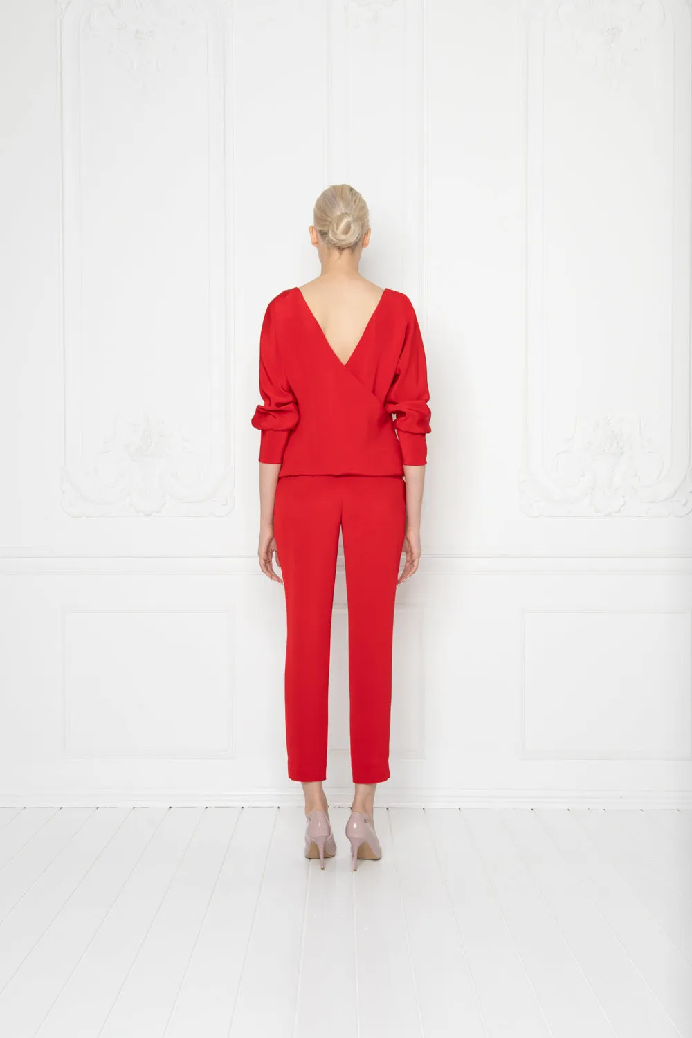 LITTORELLA RED SILK JUMPSUIT WITH AN OPEN BACK