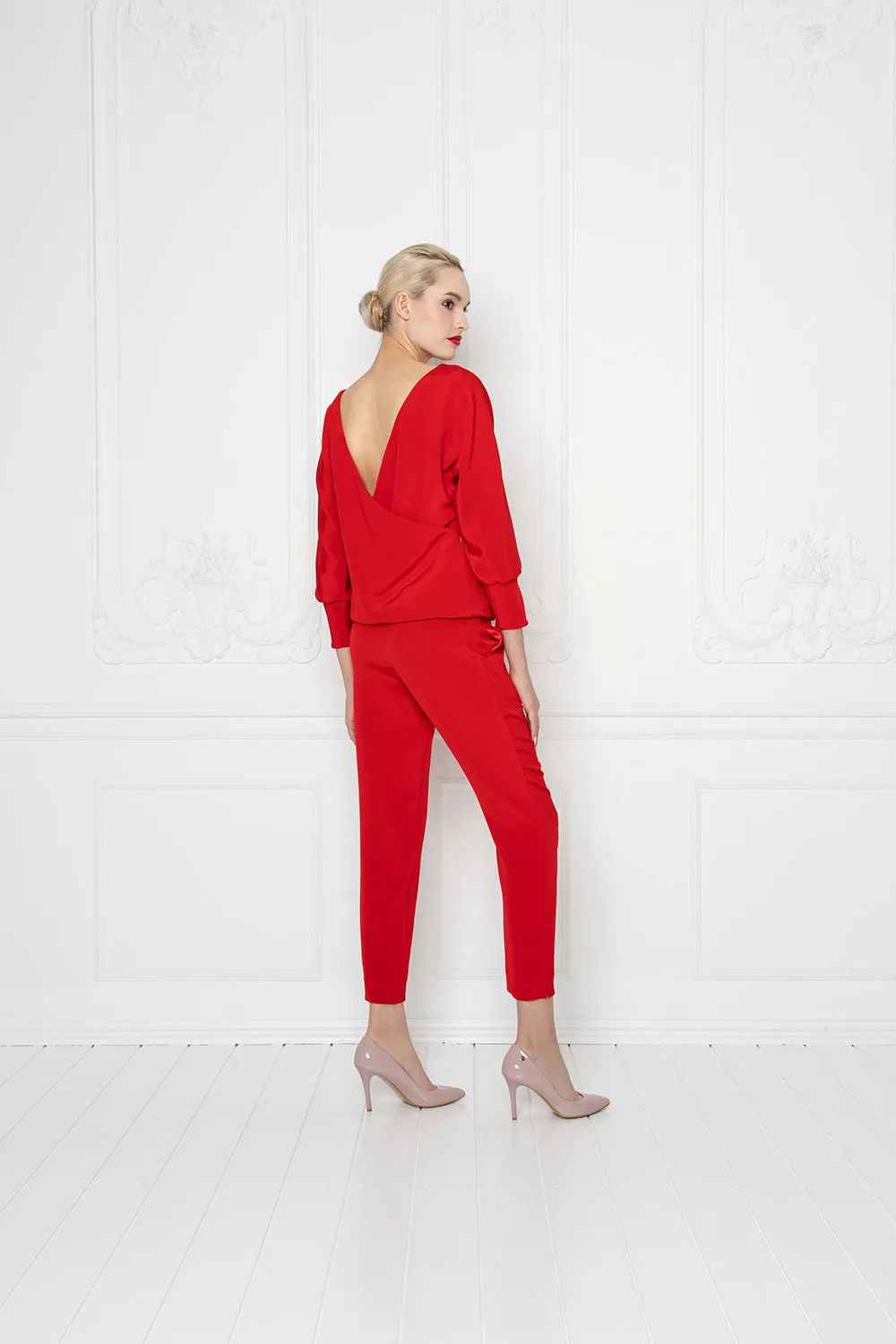 LITTORELLA RED SILK JUMPSUIT WITH AN OPEN BACK