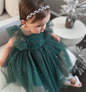 Lotus Green Sparkle Baby Christmas Dress