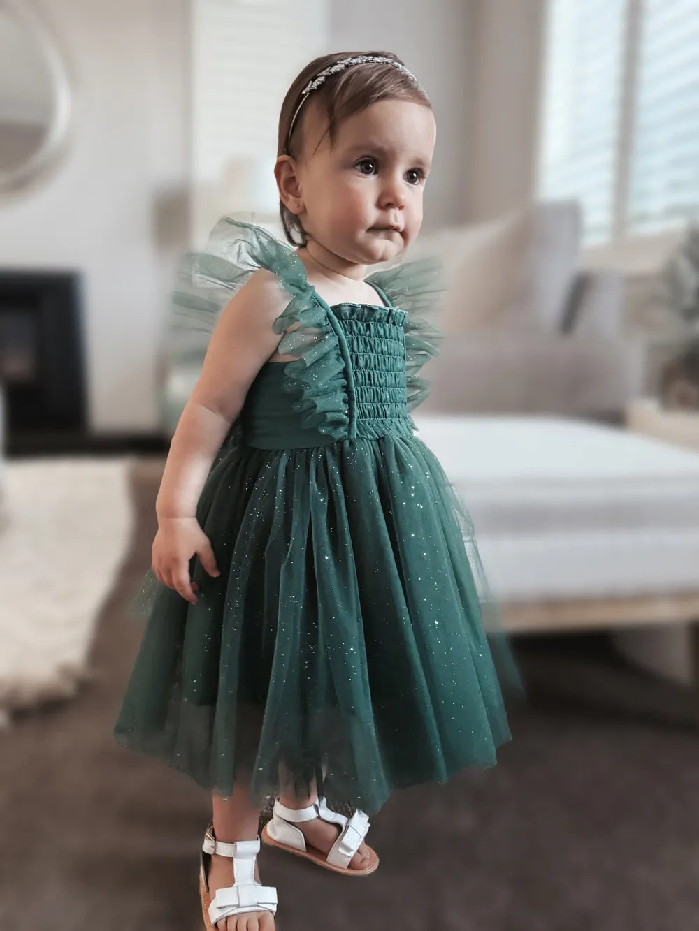 Lotus Green Sparkle Baby Christmas Dress