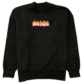 Men's Burning Logo Print Jumper Black Size XS