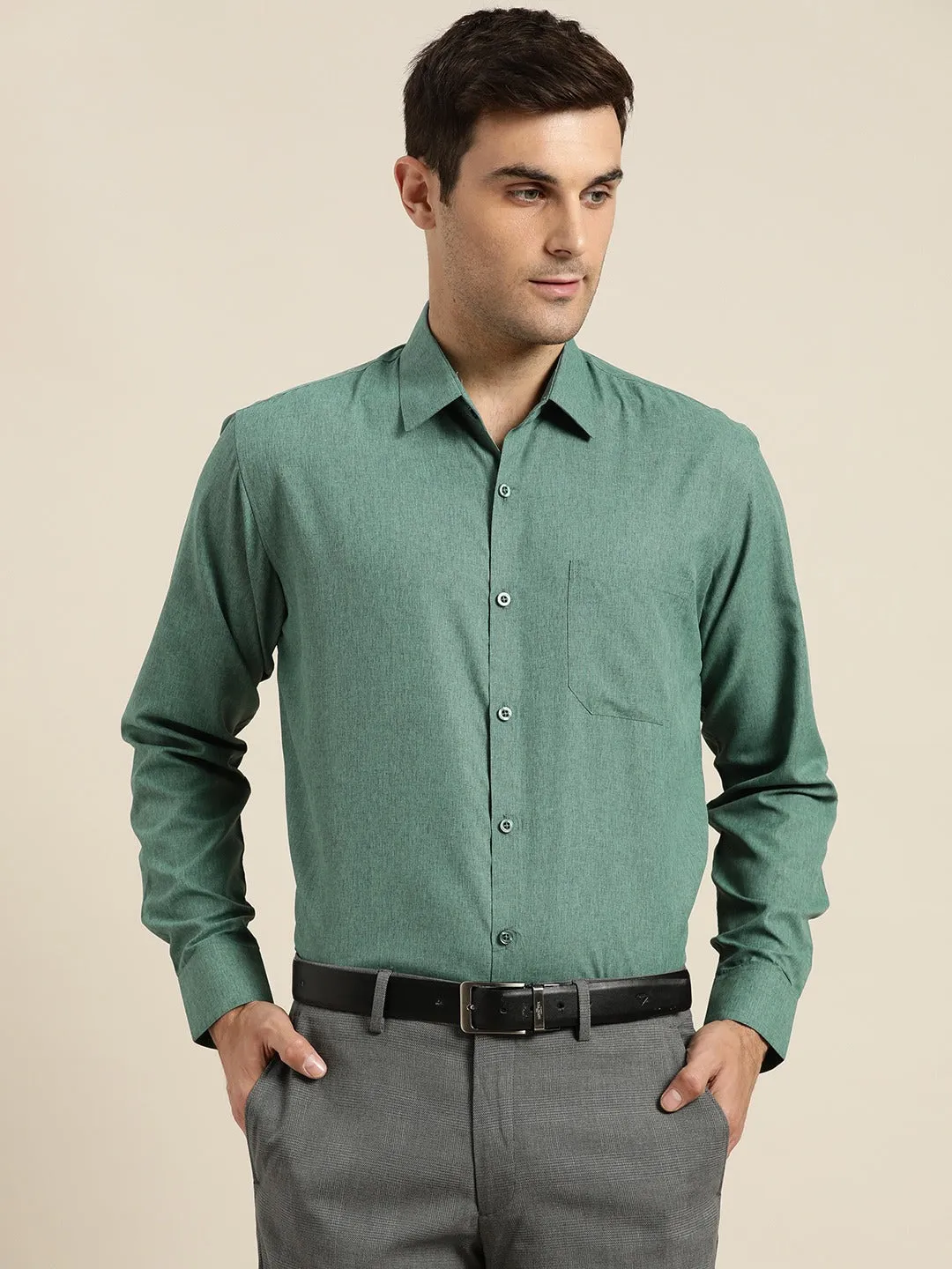 Men's Cotton Bottle Green Casual Shirt