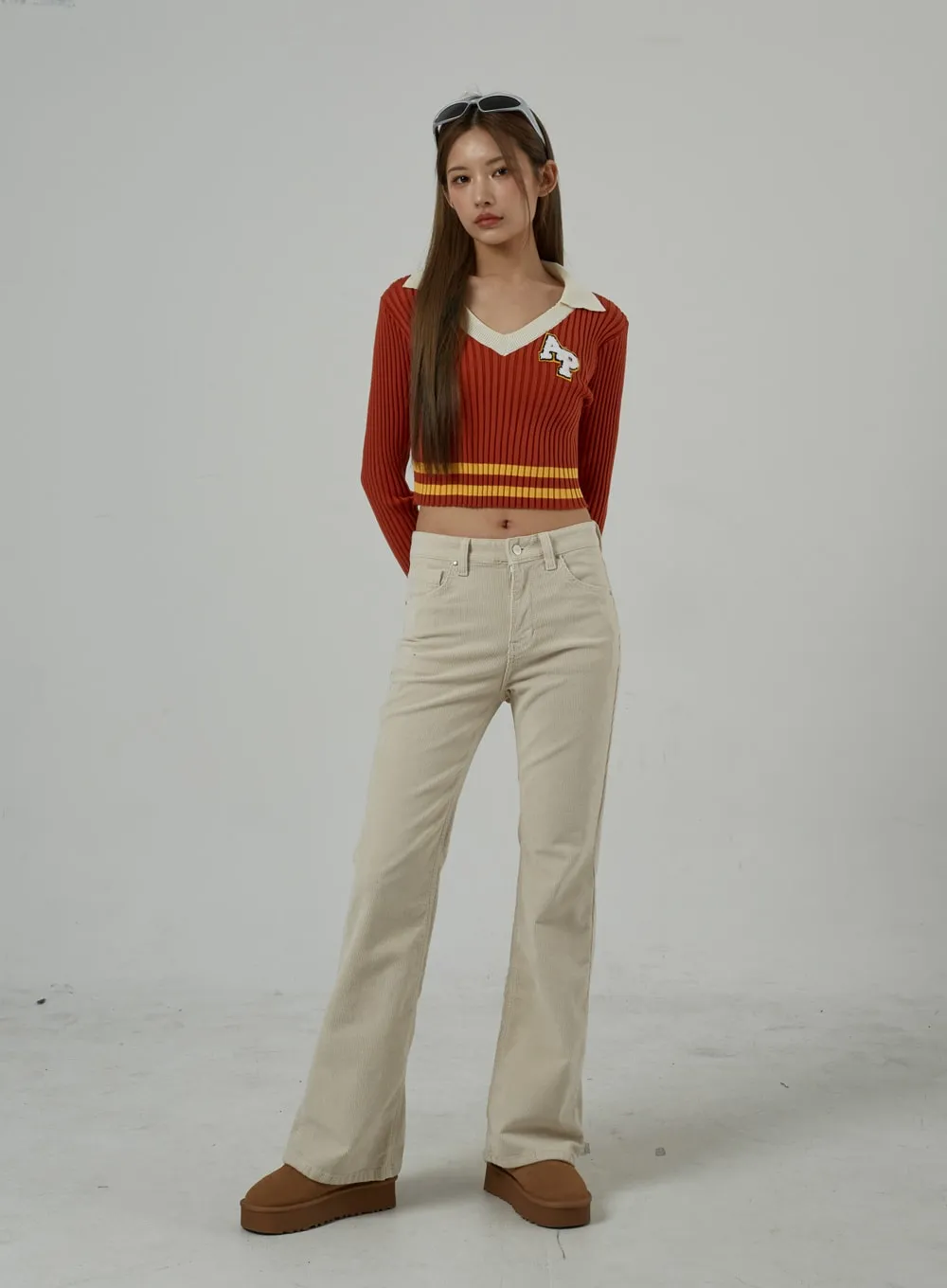 Mid-Rise Corduroy Bootcut Pants CJ306