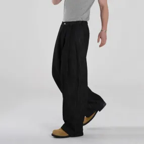 Minimalist Men's Denim Pants Casual Straight Wide Leg Loose Solid Color Male Jeans Loose Pockets Bottom Stylish 9C6611